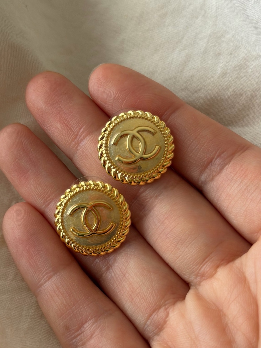 CHANEL Gold Interlocking CC Round Button Earrings - Picture 11 of 14